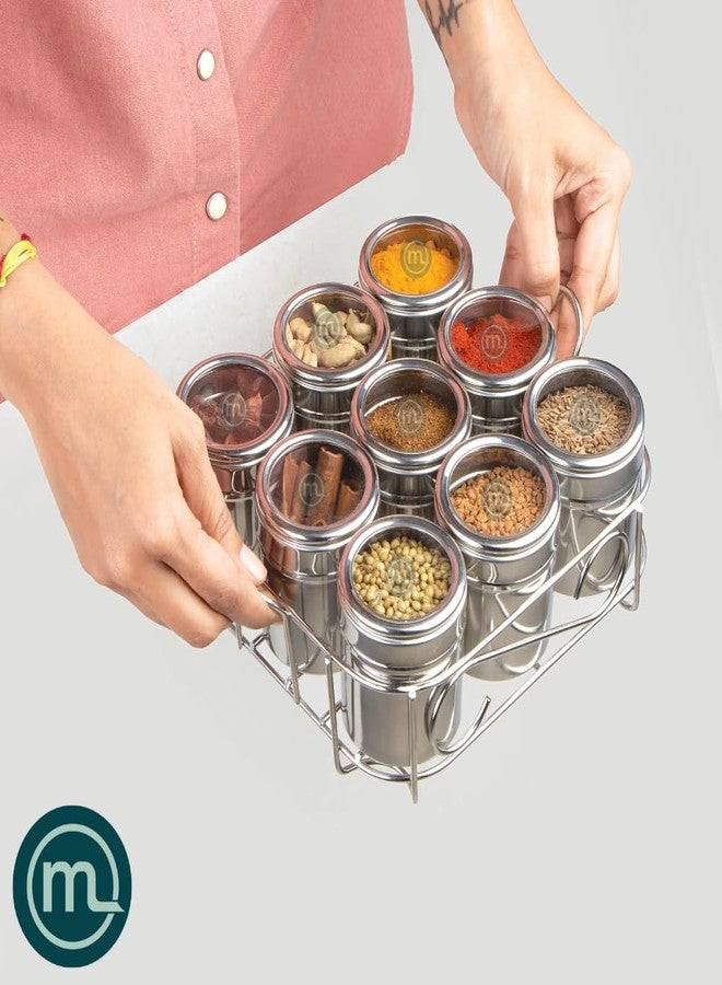 Mishaa Steel Multipurpose Storage Containers - Perfect Organizer for Masala Spices, Herbs, Mouth Freshner, Dry Fruits, 130ml Each Airtight Containers with See-Through Lid (9IN1 SQUARE WIRESTAND) - Image 4
